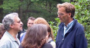 Profs. Peter Just (left) and James Nolan at a late summer party, 2006.